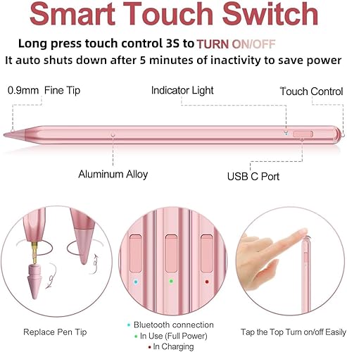 Miniatura 36 de Lápiz óptico para iPad 2018-2025 con rechazo de palma, Apple Pencil para Pad11ª/10ª/9ª/8ª/7ª/6ª generación, iPad Pro 11/12.9 pulgadas, nuevo iPad