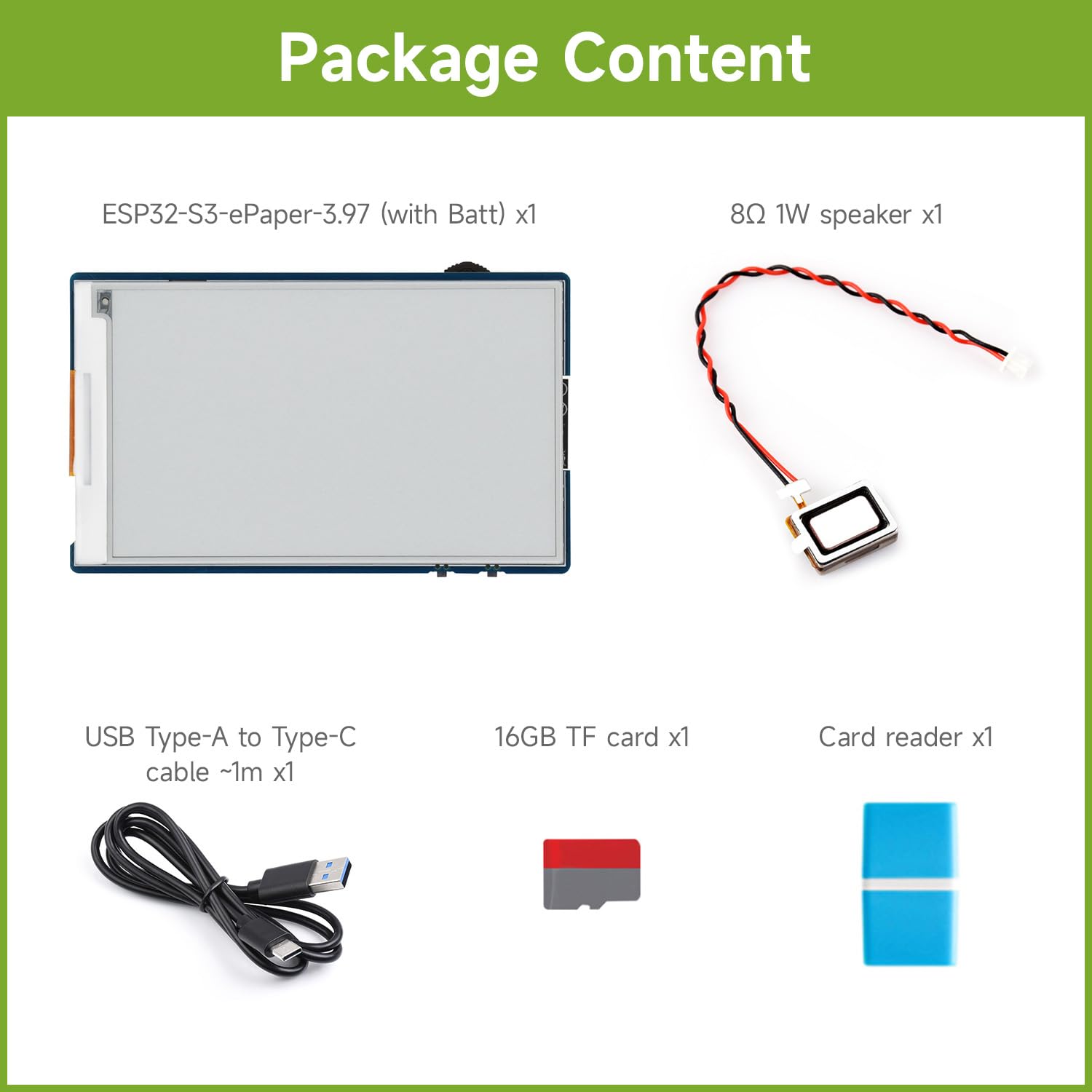 Waveshare ESP32-S3 3.97inch E-Paper Development Board Basic Kit, 800 x 480 Resolution, Supports Wi-Fi/BLE 5, And AI Voice Interaction, Onboard Microphone, with TF Card & Card Reader