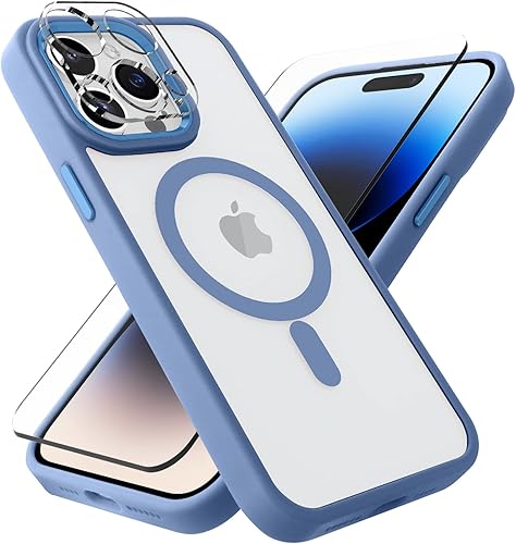 Miniatura 1 de Tjkings Funda magnética transparente para iPhone 14 Pro Max, compatible con MagSafe, protectores de pantalla y protector de cámara, no amarillea,