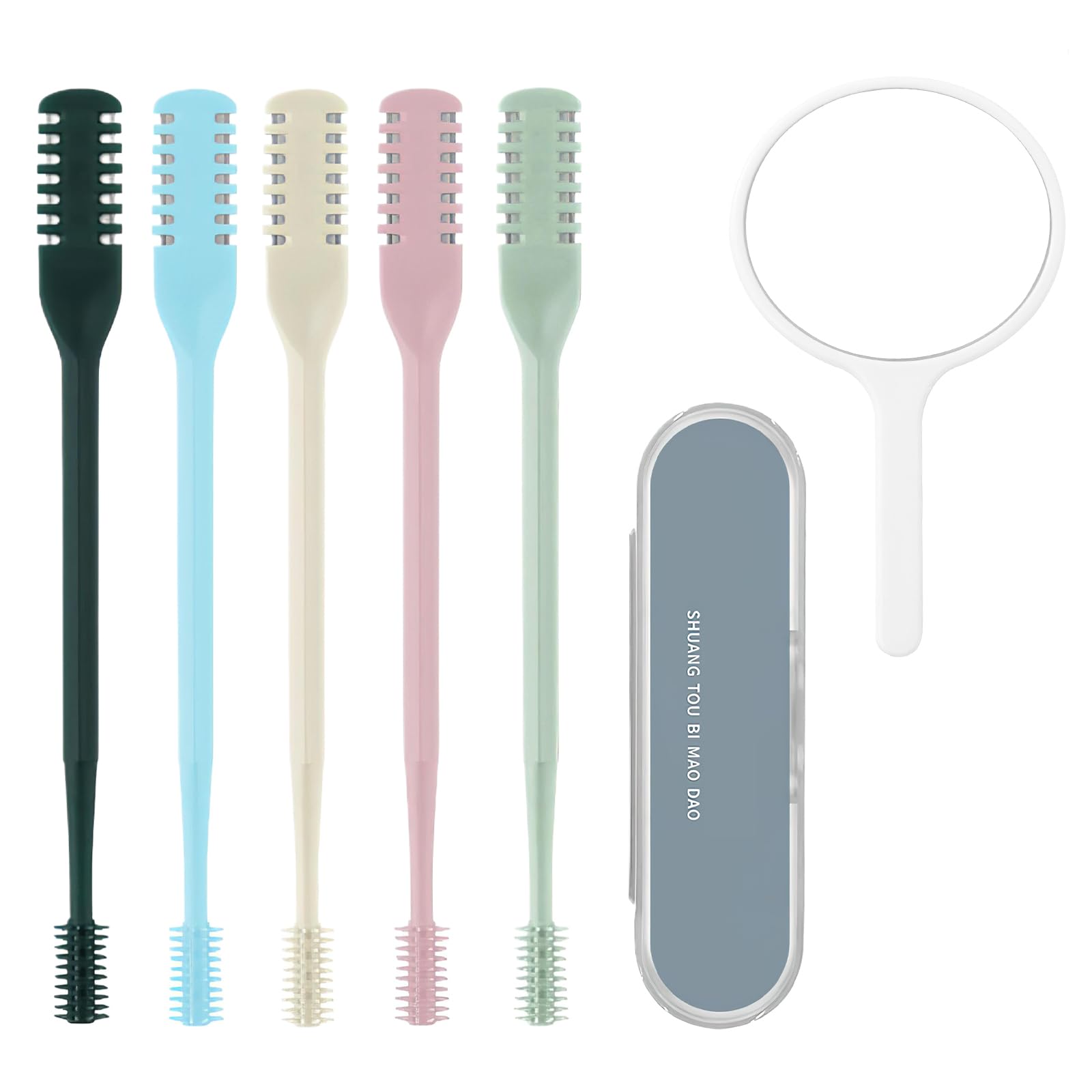 5 cortador de Pelo Nasal Portátil, Depiladora de Pelo de Nariz Manual de Doble Cara Recortador de Pelo de Nariz Giratorio de 360 grado Cortapelos Nasales Tijeras de Limpieza con pequeño espejo blanco