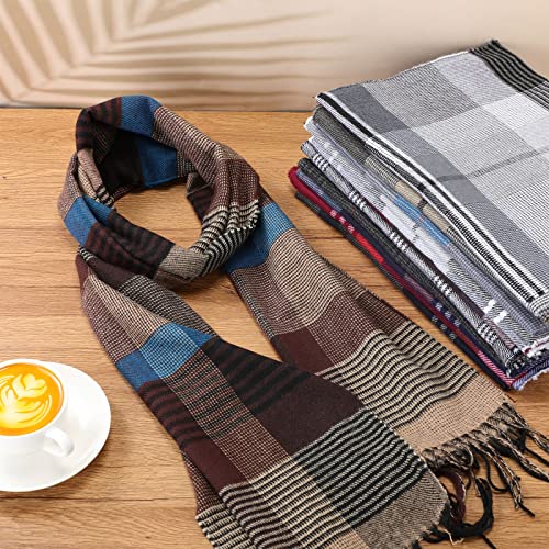 Zhehao 24 Pcs Winter Imitation Cashmere Feel Scarves Bulk Unisex Plaid Long Warm Neck Scarf Cold Weather Scarves With Tassel For Men Women, 24 Styles #TOP6