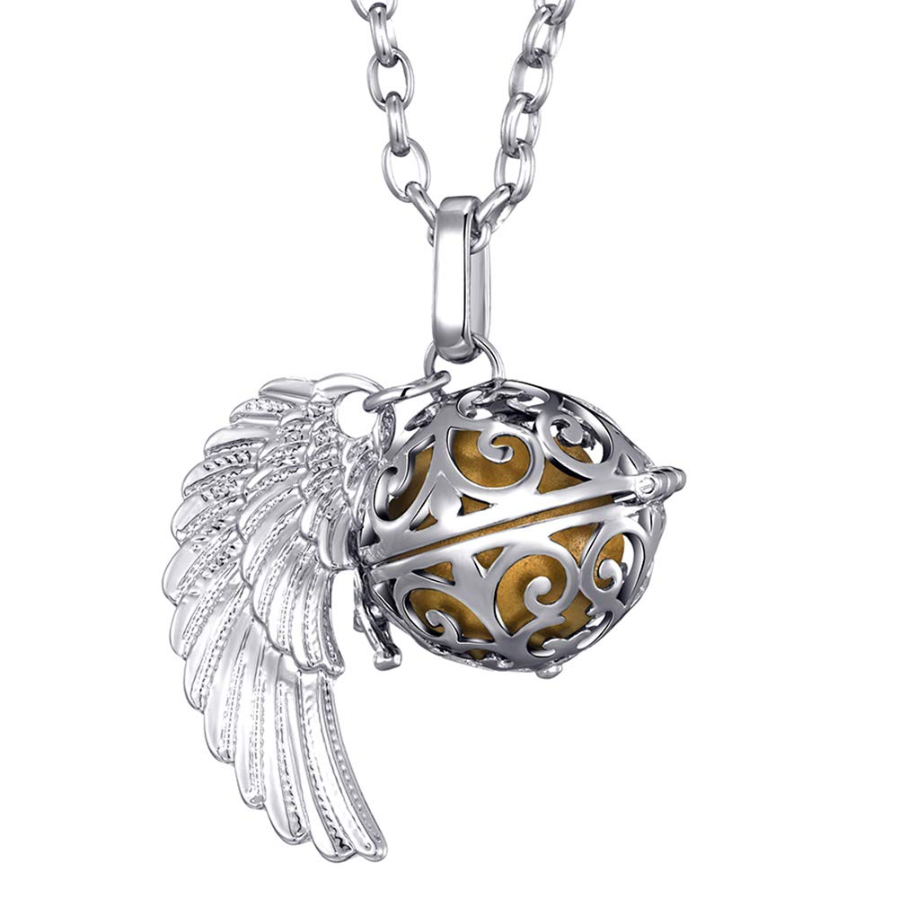 Collier 70 Cm Collier Ange Gardien Morella - Acier Inoxydable Or - Pendentif Avec Ailes Et Boule Sonore