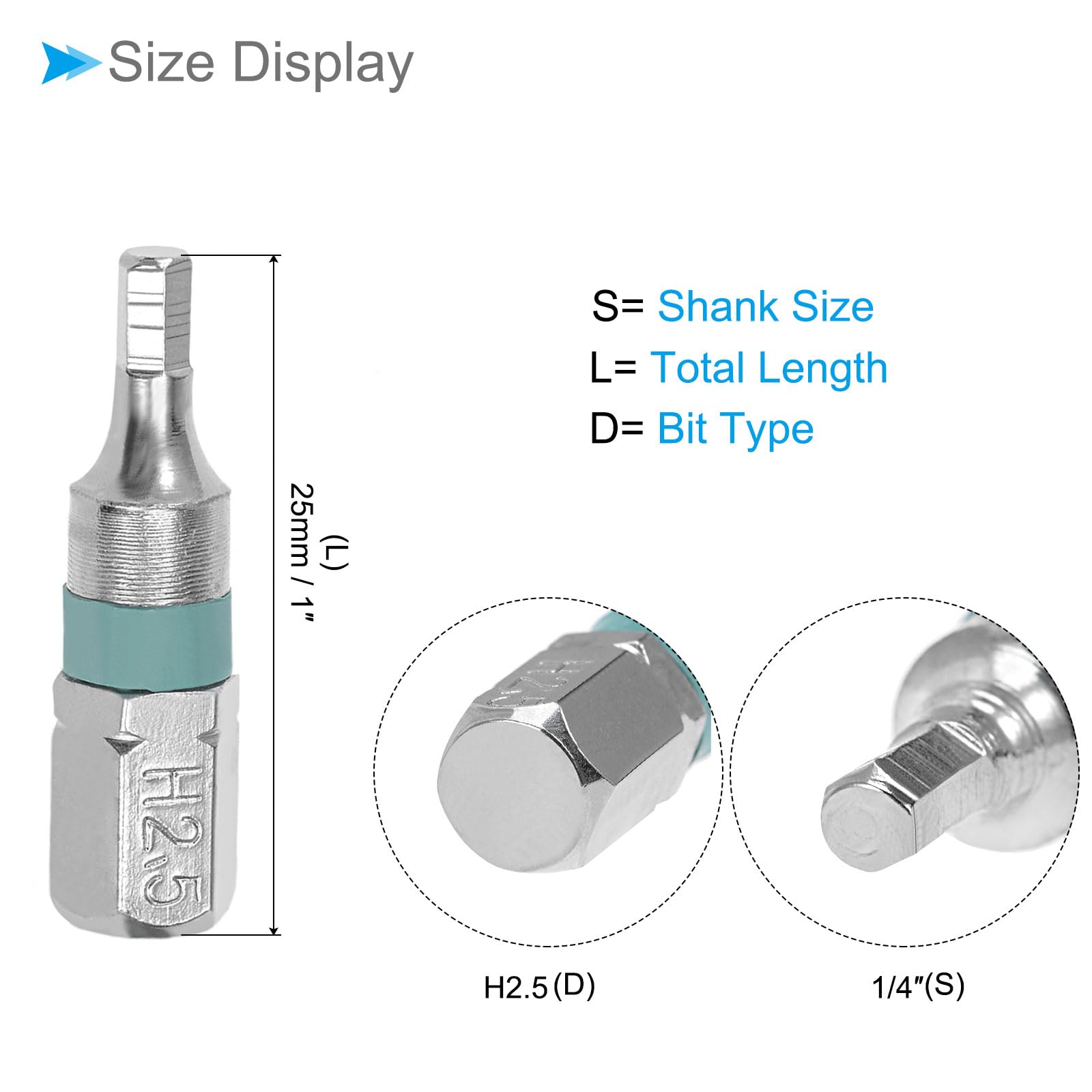 CoCud Hex Screwdriver Bits, 25mm Length 1/4" Hex Shank H2.5, S2 Steel Hexagon Head Screwdriver Bit - Image 2