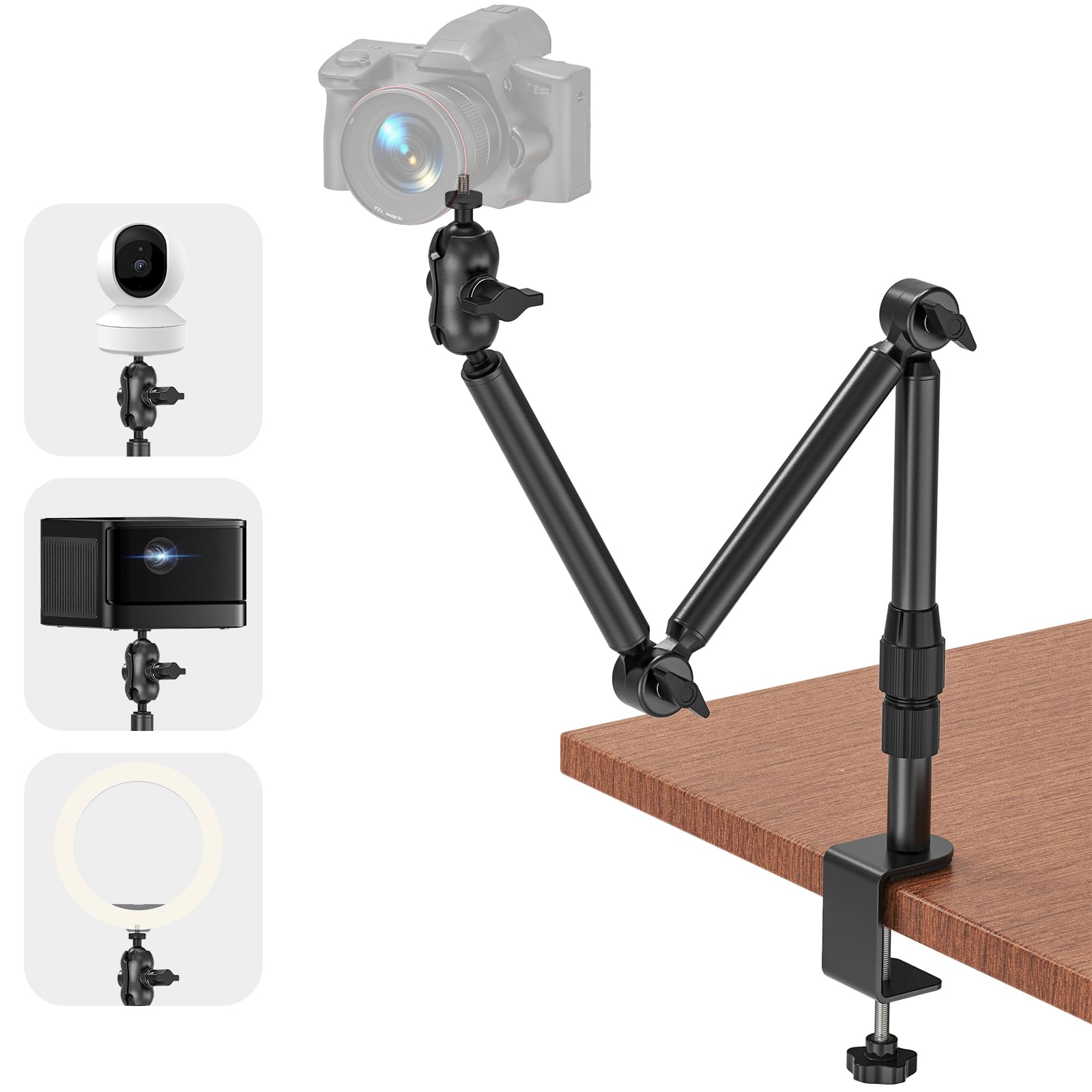 JEBUTU OS01 Tischstativ Overhead Stativ Handy, 32.5-55cm Einstellbar Kamera Halterung für Klein Kamera, klemmstativ mit Flexible Arm & 1/4 Kugelkopf für Webcam, Ringlicht, Live Streaming