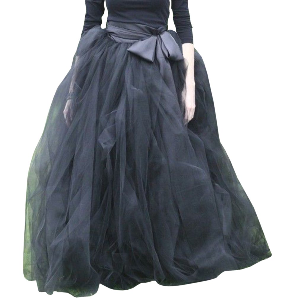 WDPLWomen's A-Line Tulle Strips Ruffles Tutu Ball Gown Skirts (Black, X-Large)