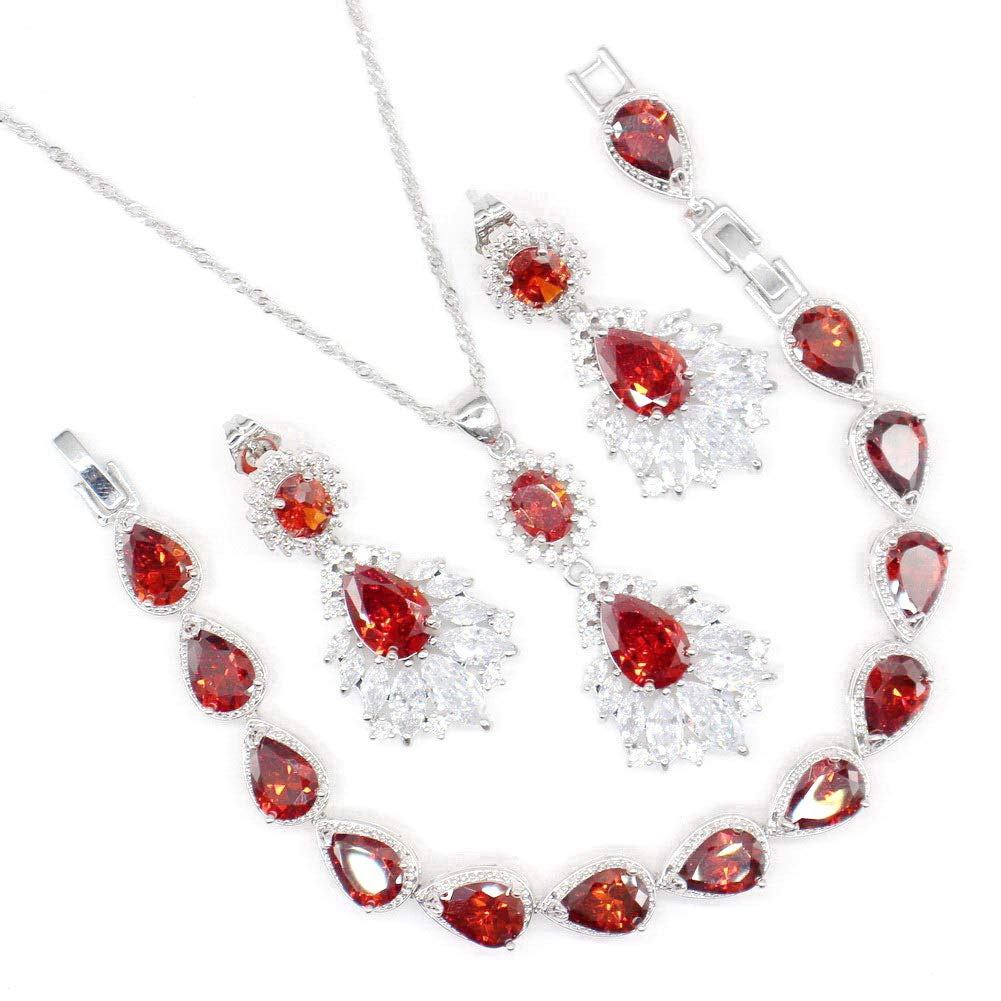 GZJY Water Drop Shape Jewelry Set Royal Blue Crystal Bracelet Necklace Earrings for Women