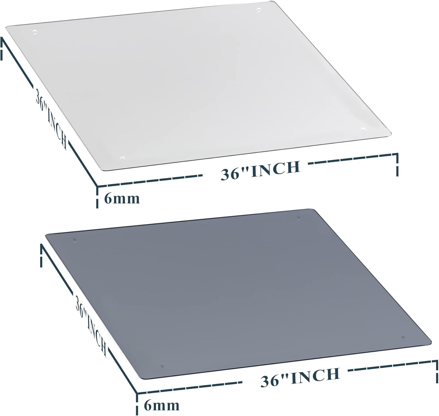 KIAYACI Glass Chair Mat for Carpet or Hard Floor Tempered Glass Glass Table Top Table Mat Square 36" x 36", 1/4 inch Thick, Transparent : Office Products