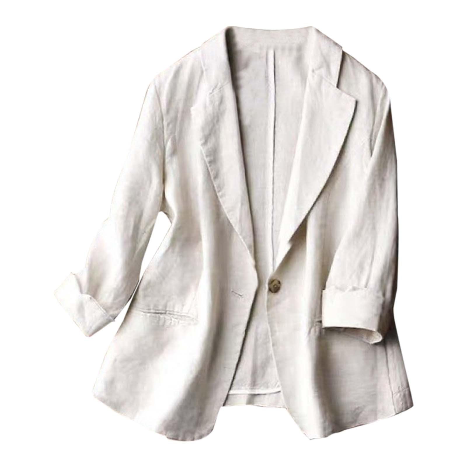 Generisch Blazer élégant pour femme - Grande taille - Coupe ajustée - Coton et lin - Couleur unie - Manches 7/4