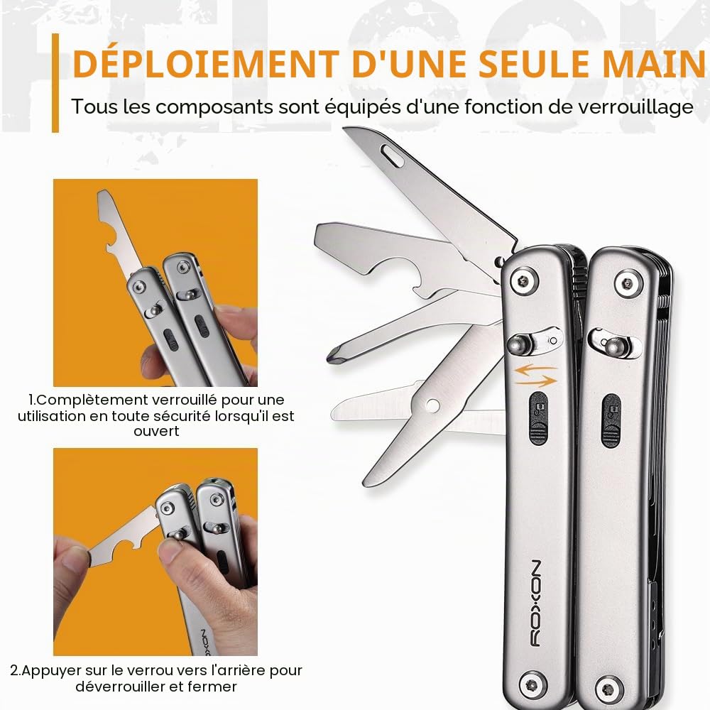 Roxon S804 Flex, multi-outil personnalisable à porter sur soi au quotidien | les amateurs d’activités de plein air, la randonnée, le camping, la pêche et autres activités