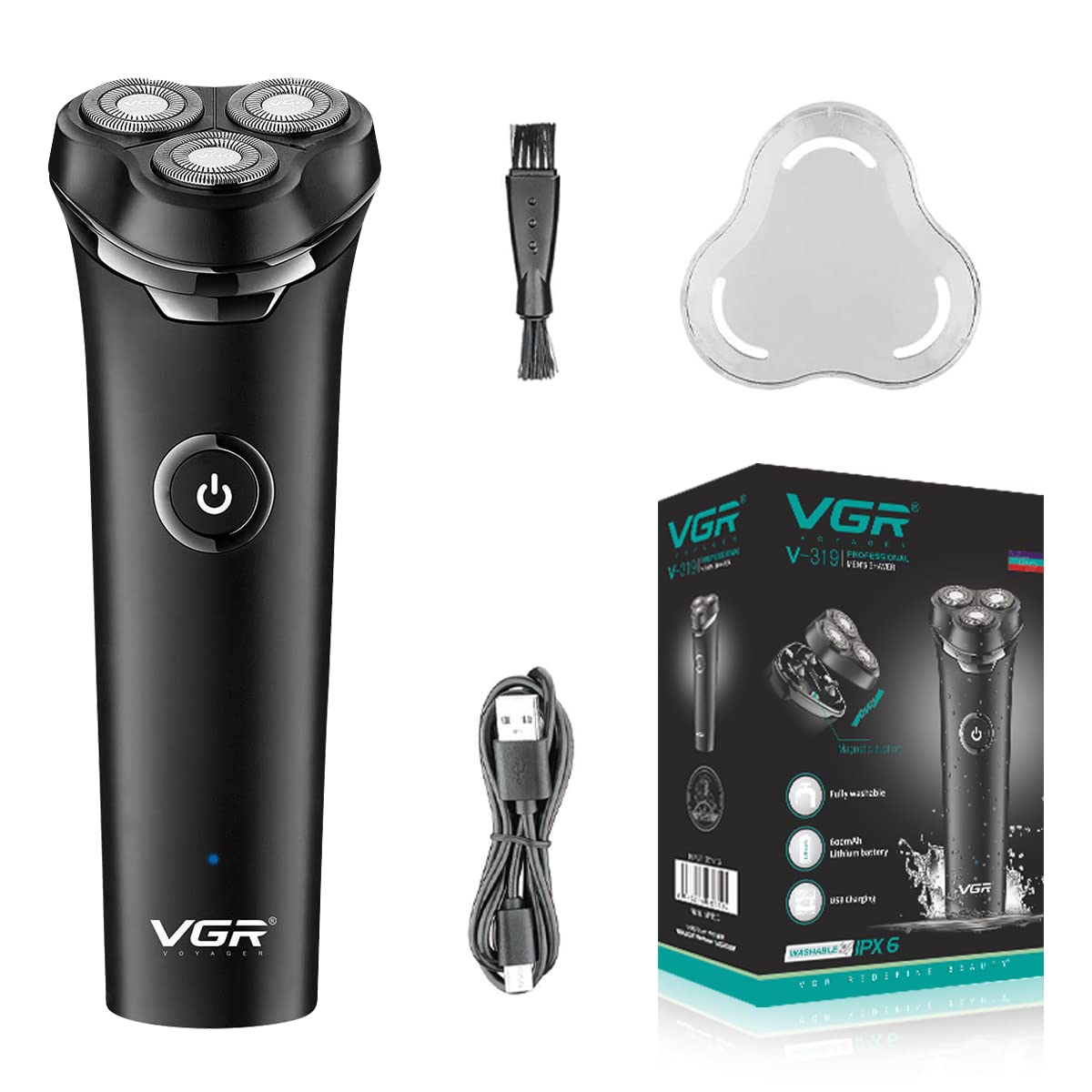 VGR V319 Premium Cordless Rechargeable IPX6 Fully Waterproof 3 Head