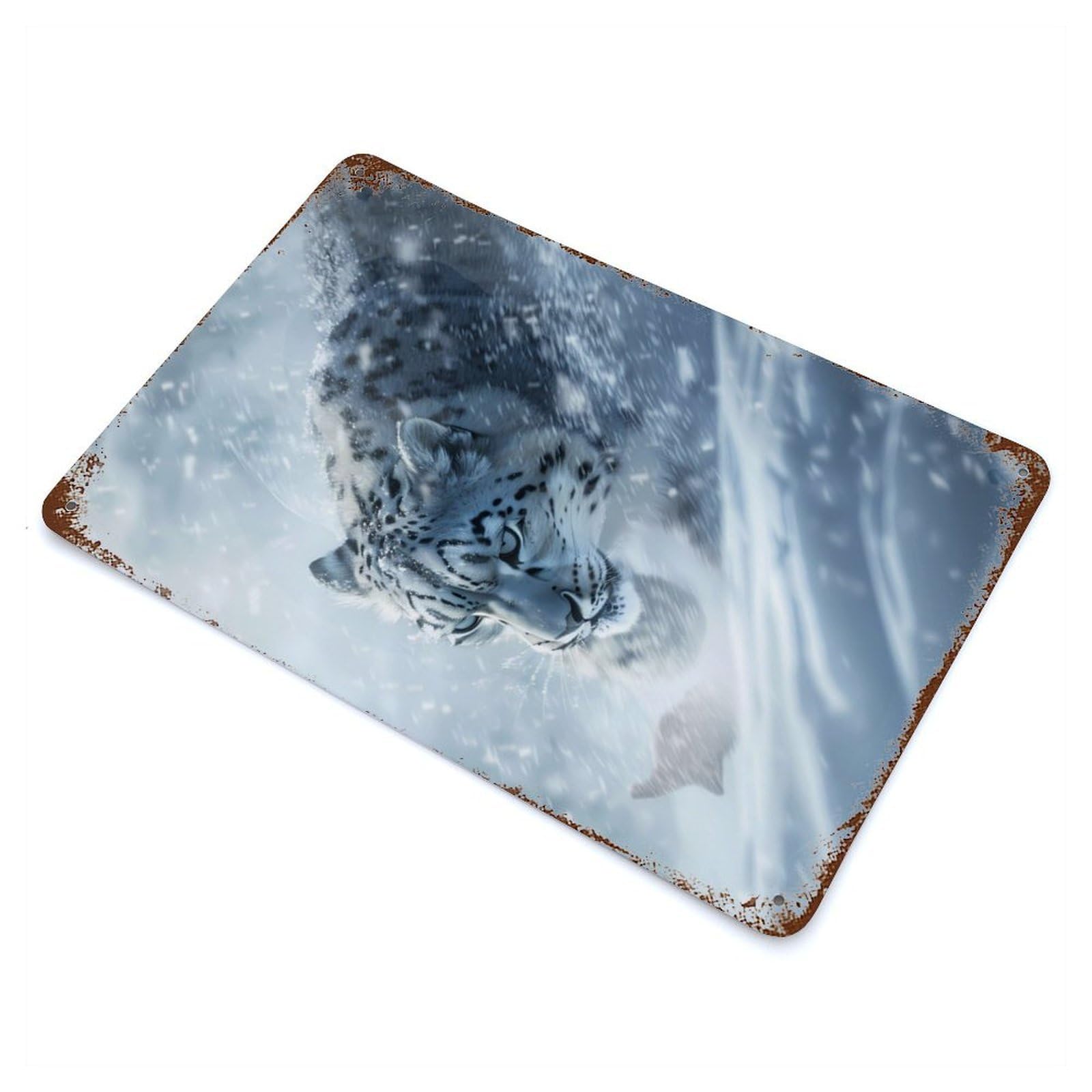 Garage Style Snow Leopard Lurking Vintage Rust Metal Sign 11.8"x7.9", Retro Wall Decor for Bar And Workshop