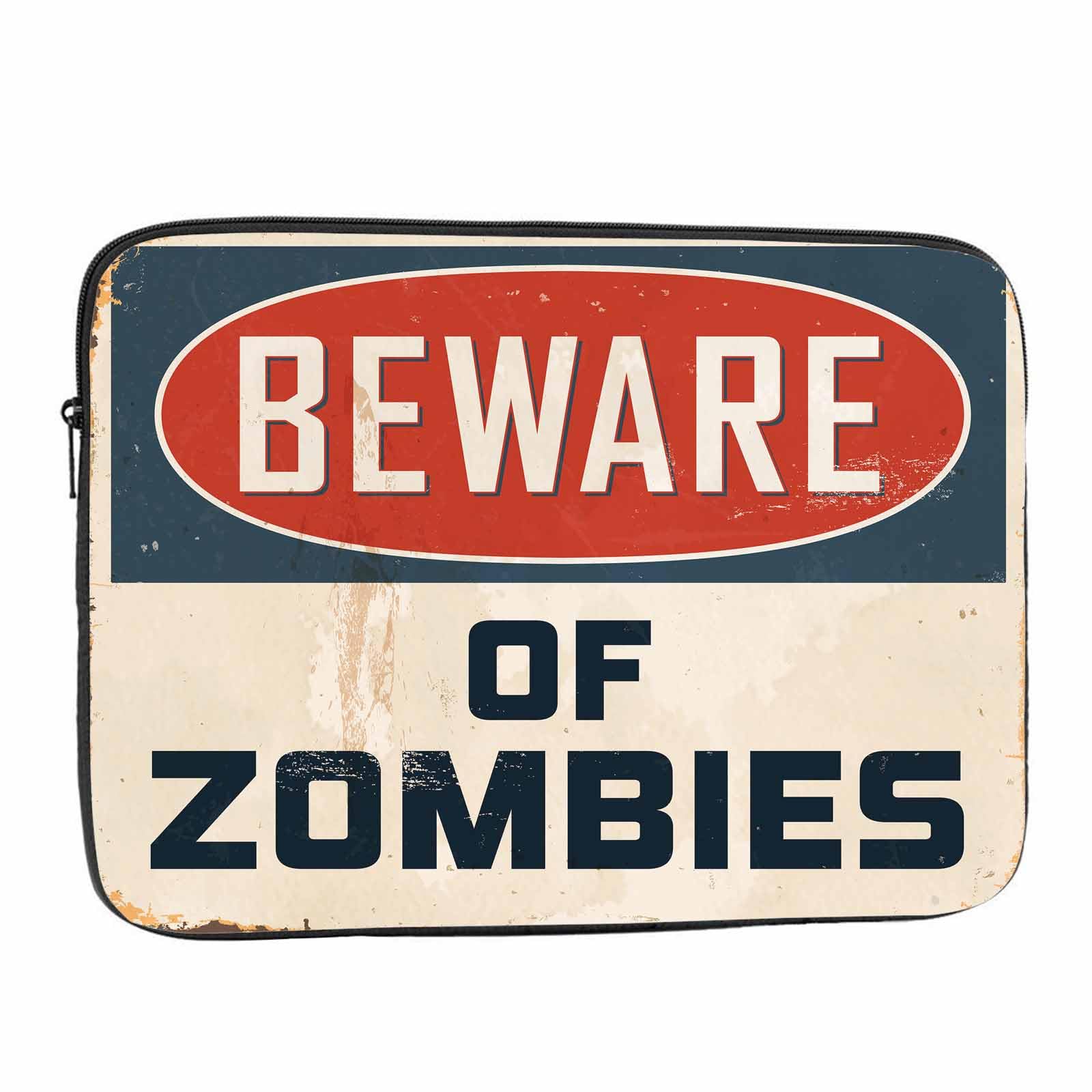 Nicokee Laptop Sleeve Bag 15.4 15.6 Inch,Beware of Zombies Funny Quote Retro Vintage Warning Halloween Protective Polyester Computer Cases Laptop Cover Tablet Travel Cover
