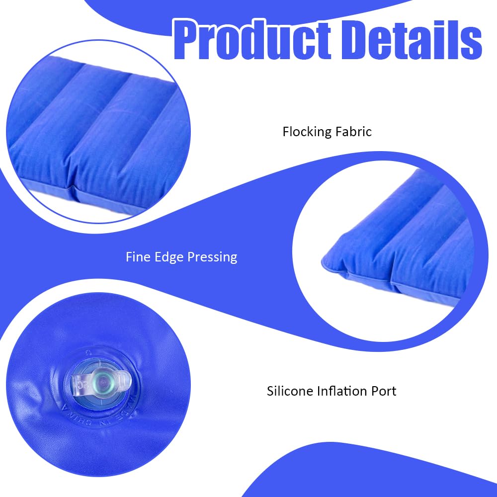 Almohada Hinchable Playa 30x47cm Inflable Ultraligera Impermeable Portátil Cojín (Gris, Azul)