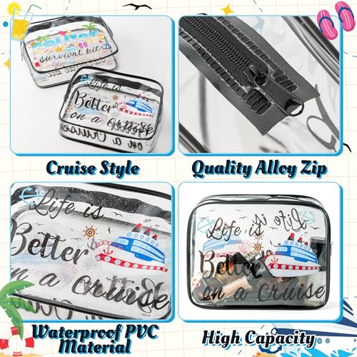 Y1tvei Cruise Clear Makeup Bag - 2Pcs Large Cruise Ship Essentials Travel Cosmetic Bag Survival Kit PVC Waterproof Toiletry Organizer Pouches Summer Beach Travel Accessories for Women Vacation4