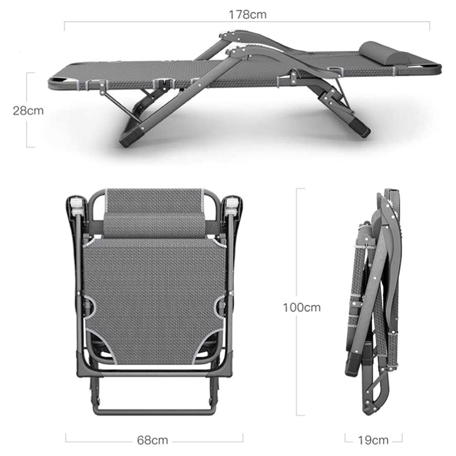 Tumbona Hamaca Plegable Inclinable, Silla Gravedad Cero Tumbona, Armazón Resistente - Tela Transpirable, para Jardin Playa O Piscina