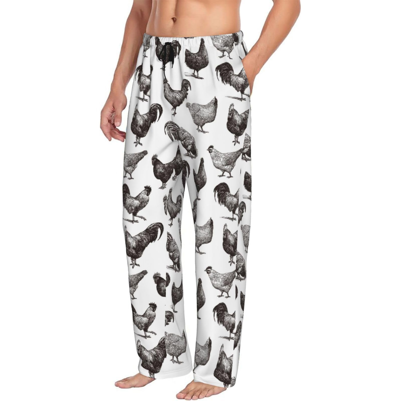 Oudrspo Men's As Pic Sketch Chicken Black White Pajama Pants - Sleep Lounge Pants For Funny Pj Bottoms Pants With Pockets