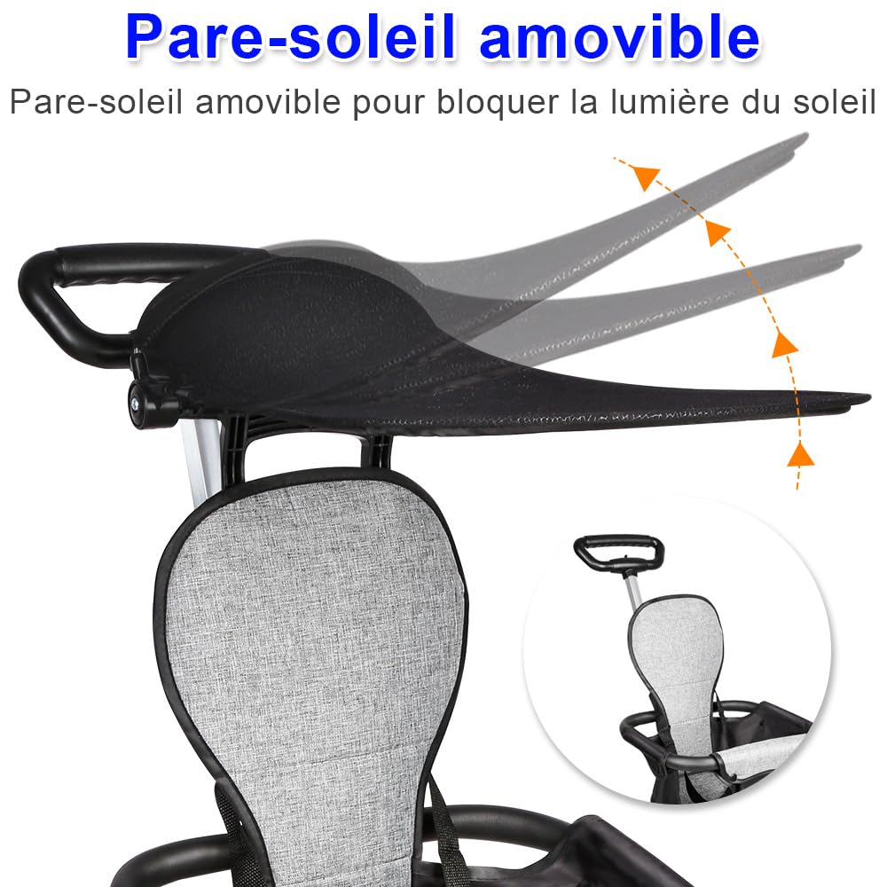 Passeggino a canna ultra leggero pieghevole 25 kg regolabile nero+grigio