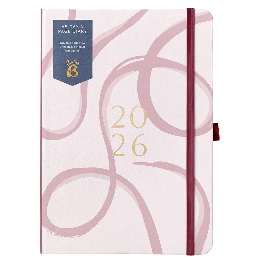 Busy B 2026 A5 Spiraal Dagboek, weekplanner, agenda voor werk of thuis, maandelijkse planning voor prioriteiten en doelen met tabs, stickers, zak en elastische sluiting, roze afbeelding