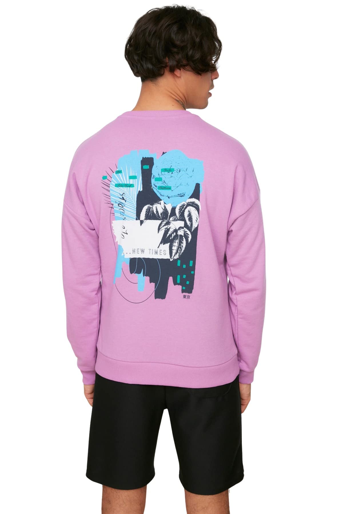 Trendyol Man Oversize Basic Crew neck Knit Sweatshirt Lilac