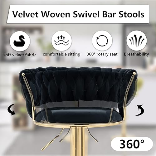 Miniatura 3 de Juego de 2 taburetes de bar de piel sintética sillas de bar tejidas de altura de mostrador taburetes de bar modernos de mediados de siglo silla de