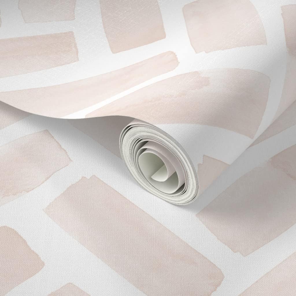 Peel & Stick Wallpaper 3ft x 2ft - Watercolor Herringbone Trendy Blush Pale Pink Chevron Water Color Custom Removable Wallpaper by Spoonflower