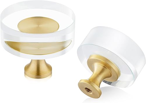 QOGRISUN Paquete de 15 pomos de gabinete de cristal de latón, pomos de cajón dorados de cristal de cristal, redondos de 1-14 pulgadas, tiradores