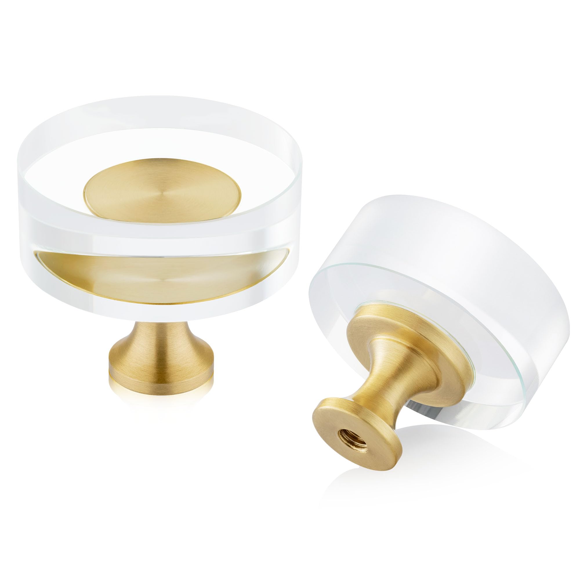 QOGRISUN 5-Pack Brass Crystal Cabinet Knobs,Glass Crystal Gold Drawer Knobs,1-1/4-Inch Round, Decorative Dresser Pulls, Modern Cabinet Hardware