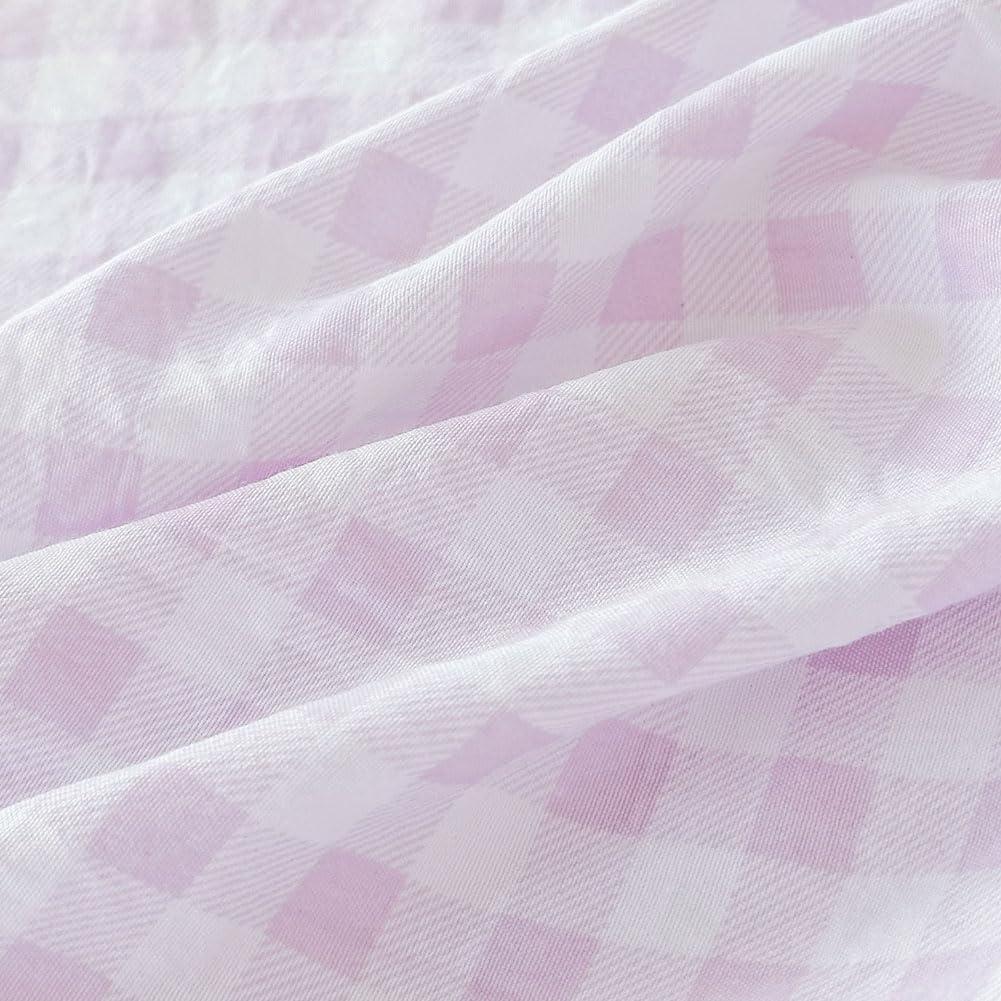 NSNLGSGC Purple Gingham Duvet Cover Set Queen, Grid Simple Geometric Square Pattern Comforter Cover,Soft Plaid Washed Microfiber Bedding Cover(3PCS,Queen)