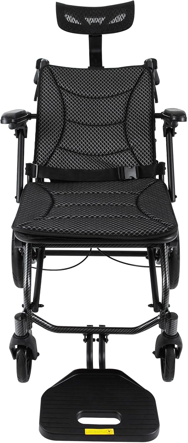 YGNVMCXJG Lightweight Transport Wheelchair Foldable, 13 lb Portable Travel Wheelchair for Adults & Seniors, Shock-Absorbing All-Terrain Wheels with Safety Belt, Supports 286 lbs
