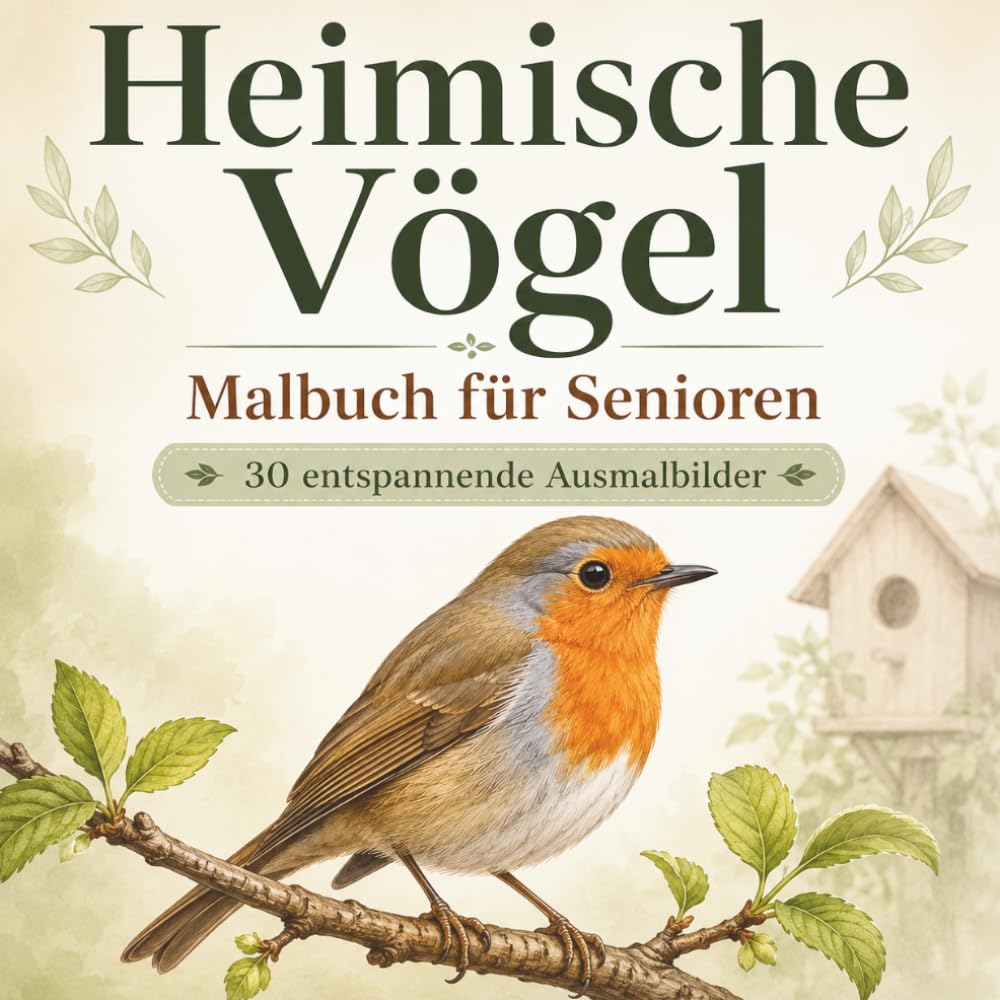 Heimische Vögel: Heimische Vögel Malbuch für Senioren Subtitle: 30 entspannende Ausmalbilder mit klaren Motiven heimischer Vogelarten