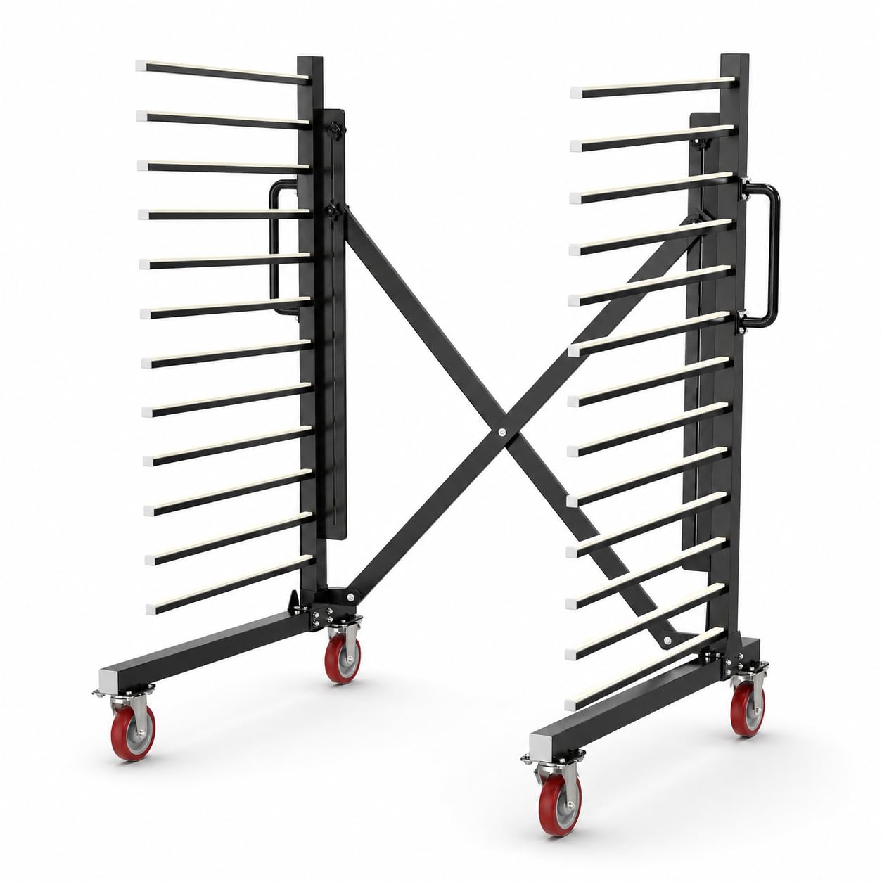 Photo 1 of Vazcor Paint Drying Rack,15-Tier Heavy-Duty Steel Drying Painting Rack for Cabinet Doors, Adjustable Width 12 to 58 Inch,110 lbs Per Shelf,Black Drying Rack with Lockable Wheels for Paint Shops