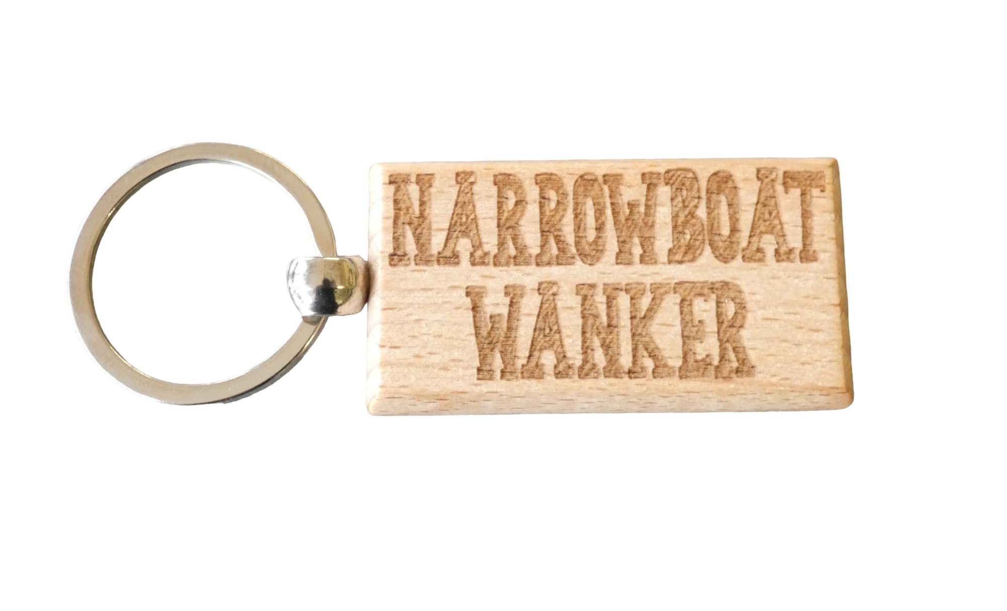 Decalarama Brown Narrowboat Keyring Gift Narrowboat Wanker Cute Engraved Wooden Canal Boat Key Fob Fun Novelty Nice Custom Present