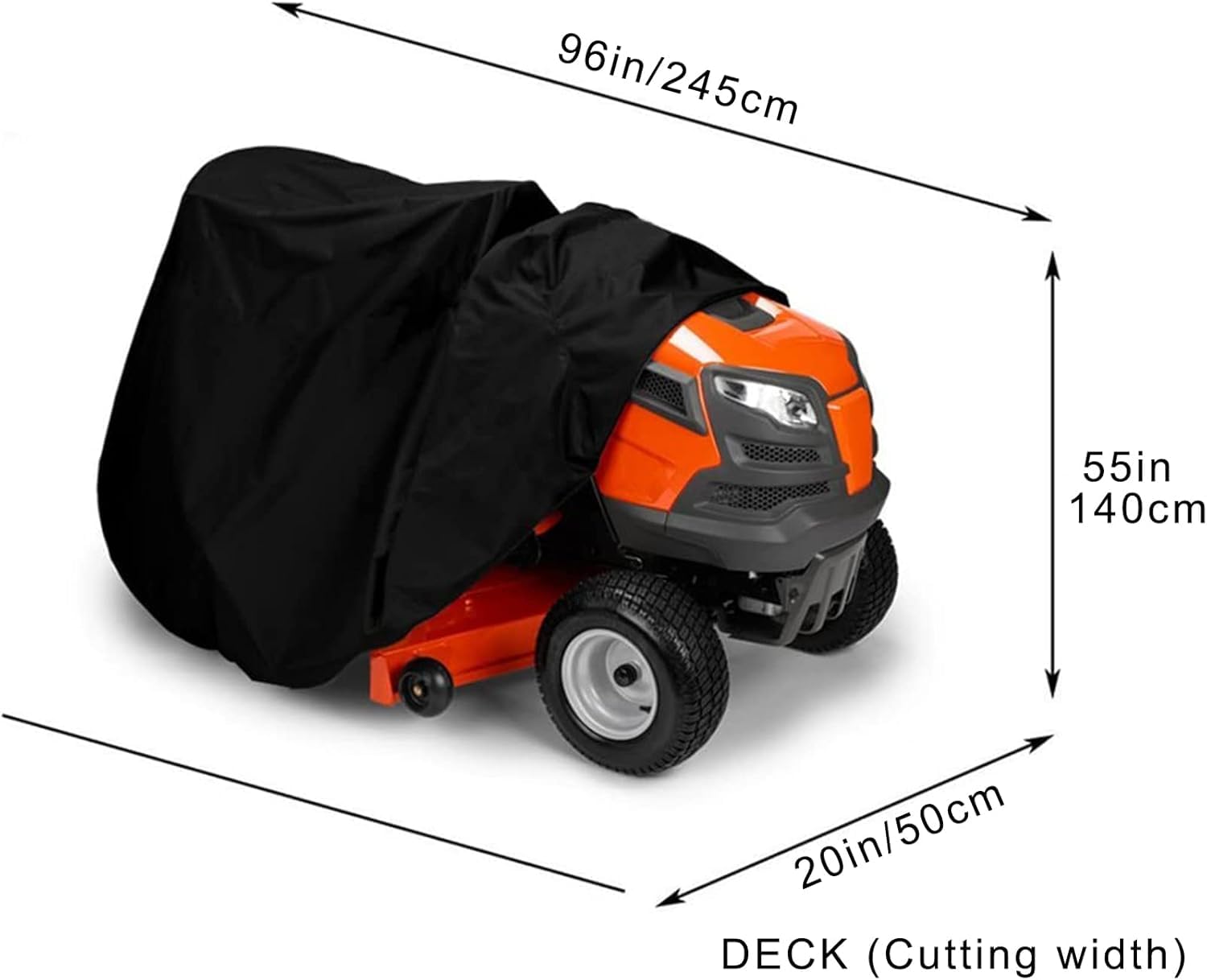 Funda impermeable y duradera para cortacésped, protección UV, tela Oxford 210D, se adapta a cubiertas de hasta 54 pulgadas, incluye cordón y bolsa de almacenamiento (55 x 26 x 36 pulgadas), 96 x 20 x