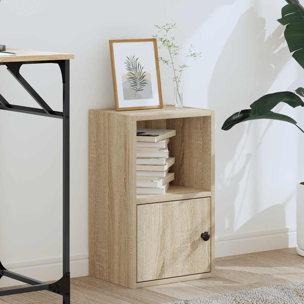 Libreria Mobiletto in Truciolato Rovere Sonoma 31x24x52 cm | Scaffale salvaspazio per soggiorno e studio con anta reversibile a sinistra o destra e vano a giorno flessibile