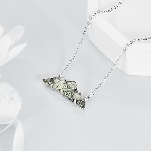 Miniatura 4 de AXELUNA Collar de ágata natural de plata de ley con colgante de musgo y lágrima para mujer, regalo de joyería