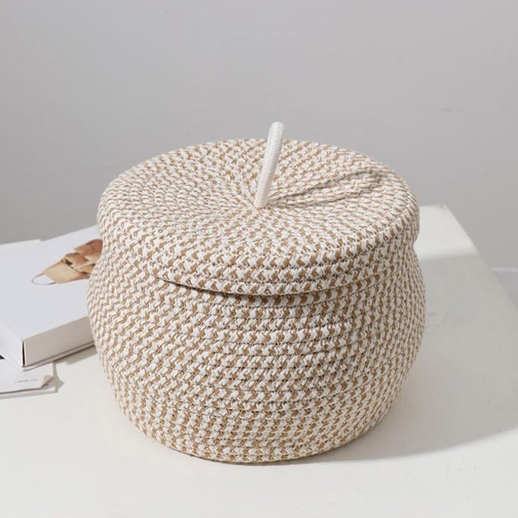 Round Storage Basket with Lid Hand-woven Eggs Baskets Girls Bedroom Organizer