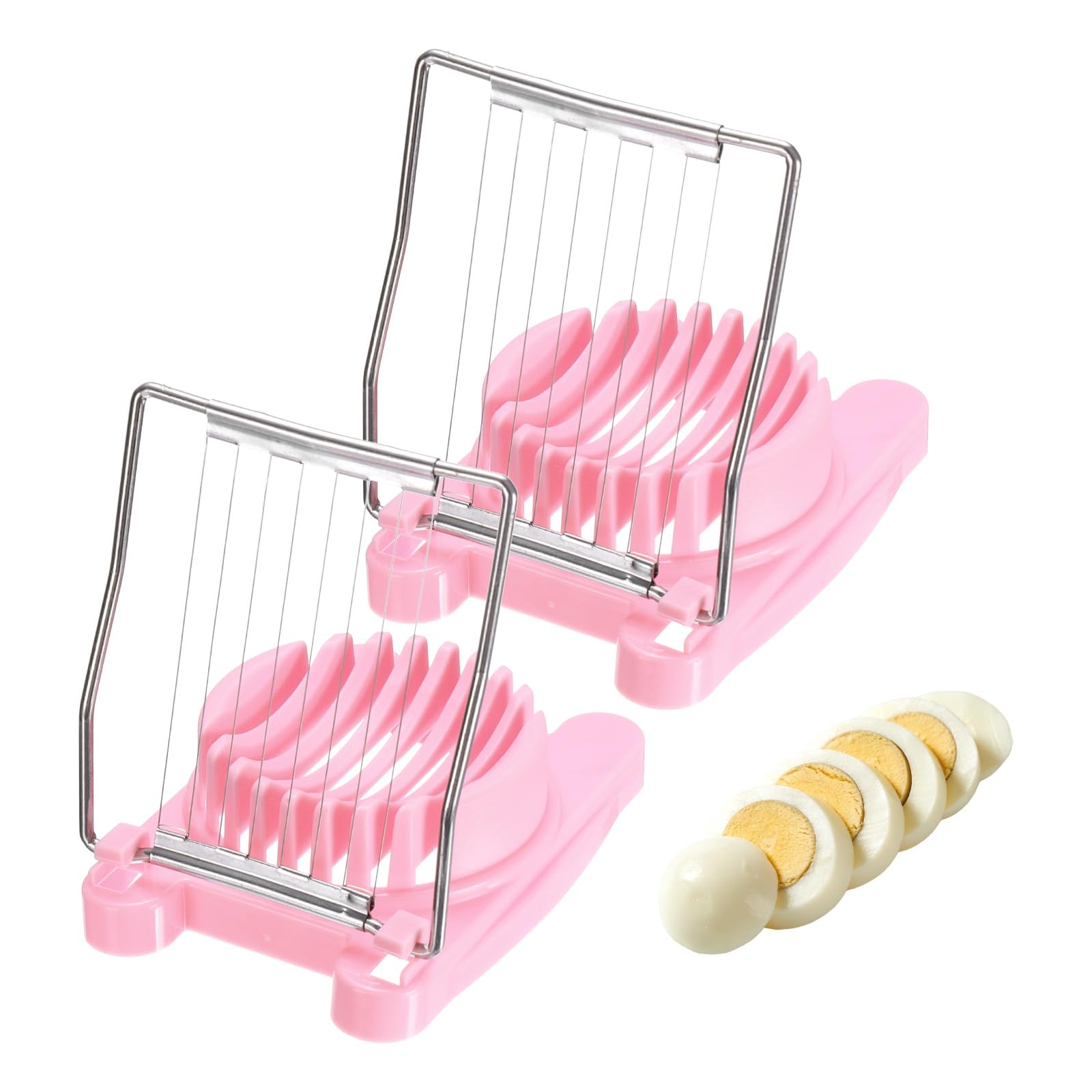 sourcing map 2 Pack Egg Slicer for Hard Boiled Eggs, Heavy Duty Stainless Steel Wire Multipurpose Egg Slicer Fruit Cutter Small Portable Eggs Peeler Tool for Strawberry Tomato, Pink