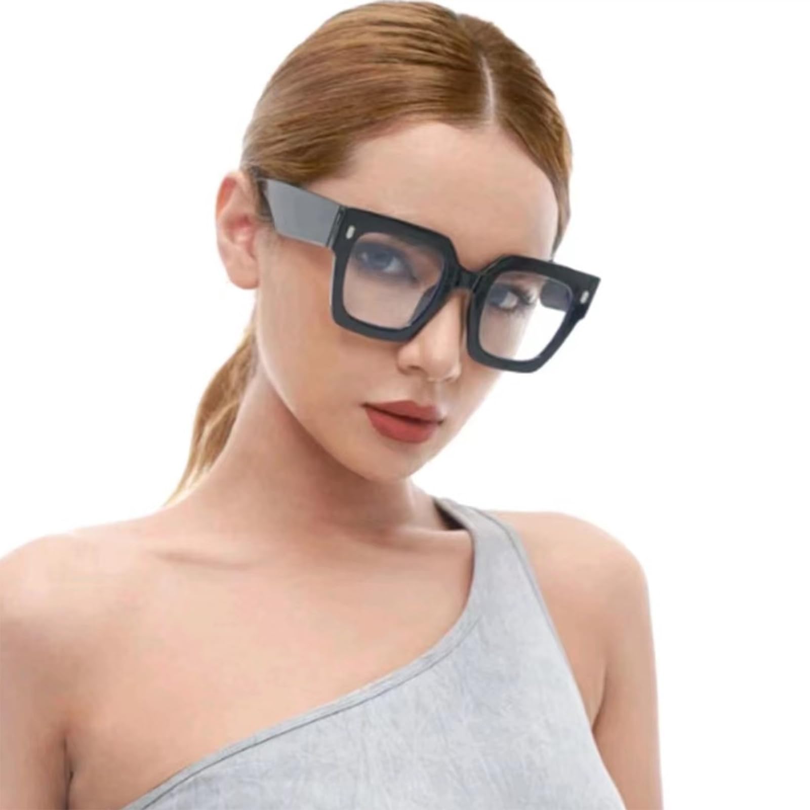 Mirkcittle Gafas de bloqueo de luz azul de gran tamaño para hombre y mujer, marco claro, cuadrado, antisobreesfuerzo, ordenador
