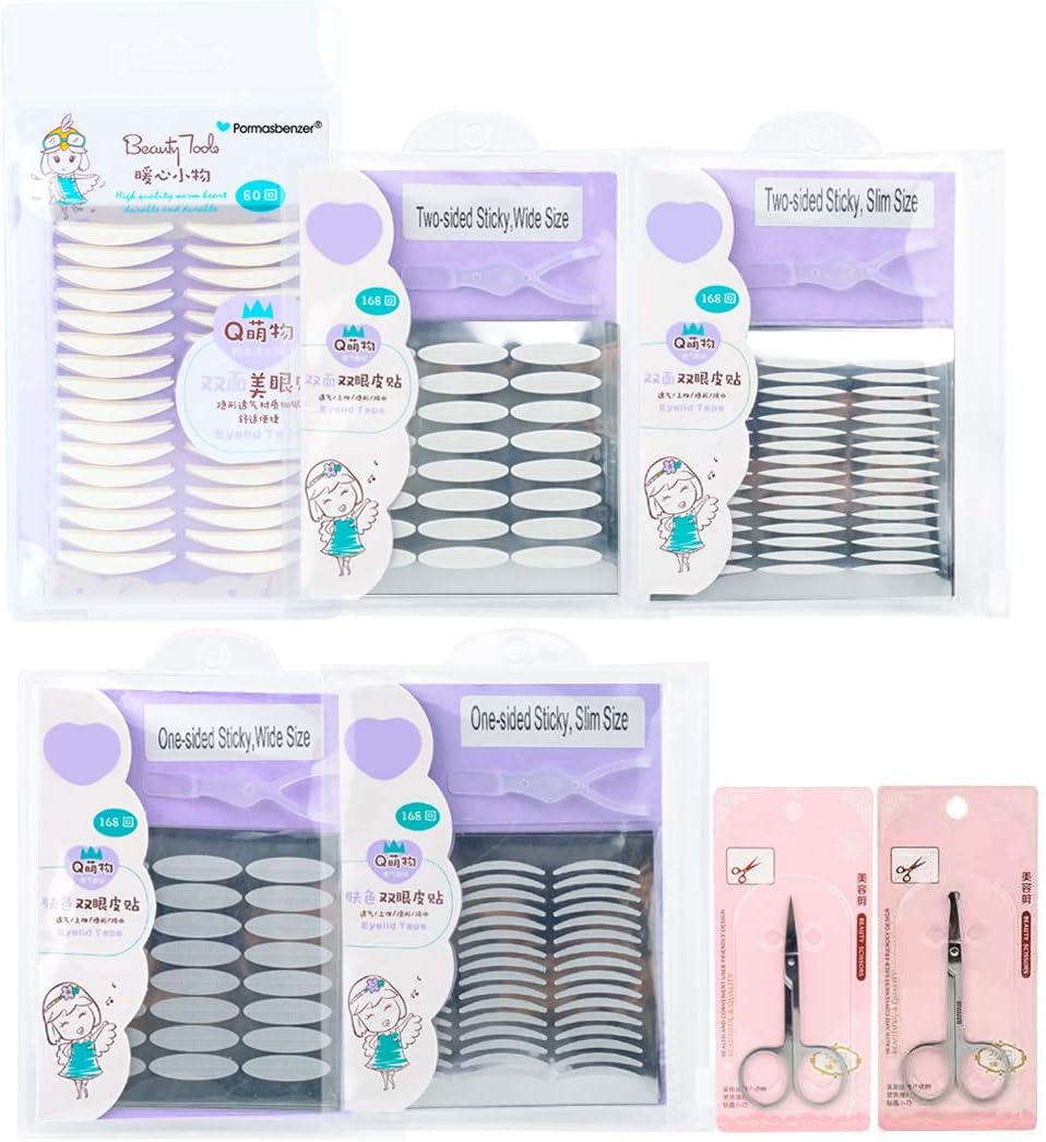 1504Pcs/6Packs/5Styles Ultra Invisible Fiber One/Two Side Sticky Double Eyelid Tapes Stickers - Instant Eyelid Lift Without Surgery for Hooded, Droopy, Uneven, or Mono-eyelids, a Free Scissors