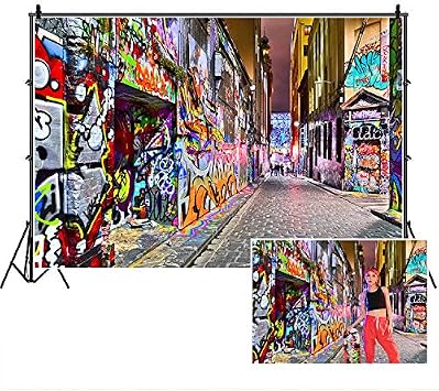 Urban Street Graffiti Wall Backdrop,Yeele 9x6ft Retro Cartoon 80S 90S Fashion Hiphop Style Photography Background,Theme Party Supplies Decor Banner Kids Adult Portrait Photo Booth Shoot Studio Prop