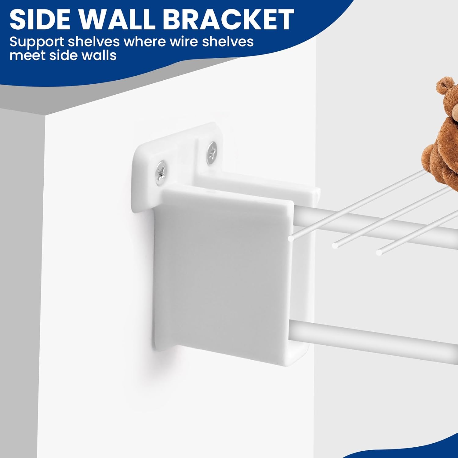 4 Pcs Wire Shelf End Bracket, White Plastic Wall Mount Closet Shelves Brackets for Shelves Closet, Comes with Fasteners