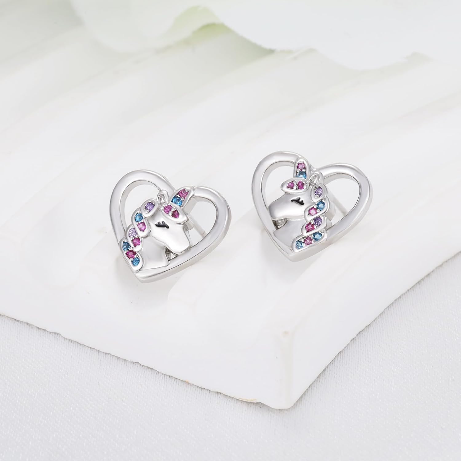 Sterling Silver Unicorn Earrings - Hypoallergenic Colorful Cubic Zirconia Cute Animal Stud Earrings for Sensitive Ears Lightweight Dainty Lovely Jewelry Gifts for Daughter Granddaughter Women - Image 5