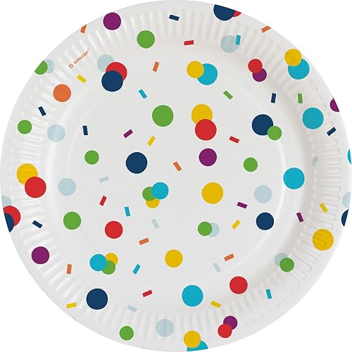amscan 9906345-66 Platos de papel para fiesta de cumpleaños con confeti
