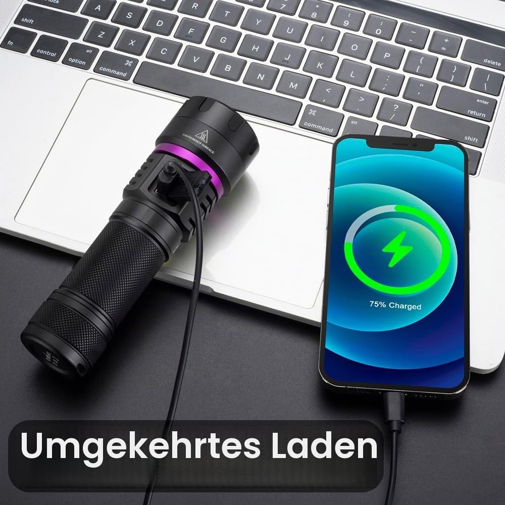 Alonefire SV116 UV-Taschenlampe, 60 W, 365 nm, professionell, wiederaufladbar, USB C, leistungsstark, schwarzes Licht, Urindetektor für Harz, Fischen, Skorpion, Mineralien, Kleber, Bernstein, mit