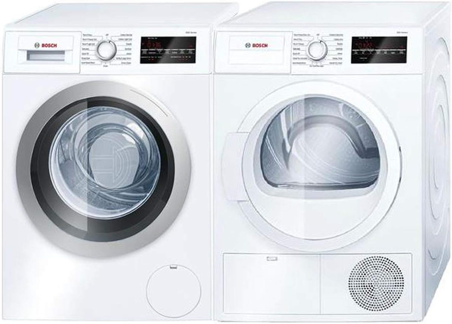 Bosch Front Load Compact WAT28401UC 24" Washer with WTG86400UC 24" Electric Dryer Laundry Pair in White