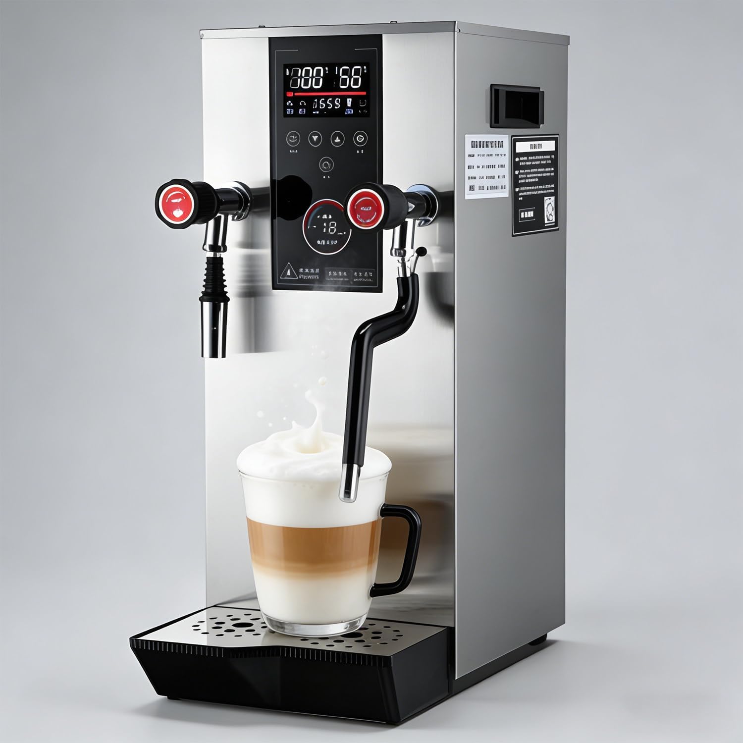 12L Commercial Electric Milk Frother, 2500W Automatic Steam Milk Foam Maker with LED Display and 12H Timer, Multi-Purpose Milk Steamer for Coffee, Milk Tea and Espresso Silver