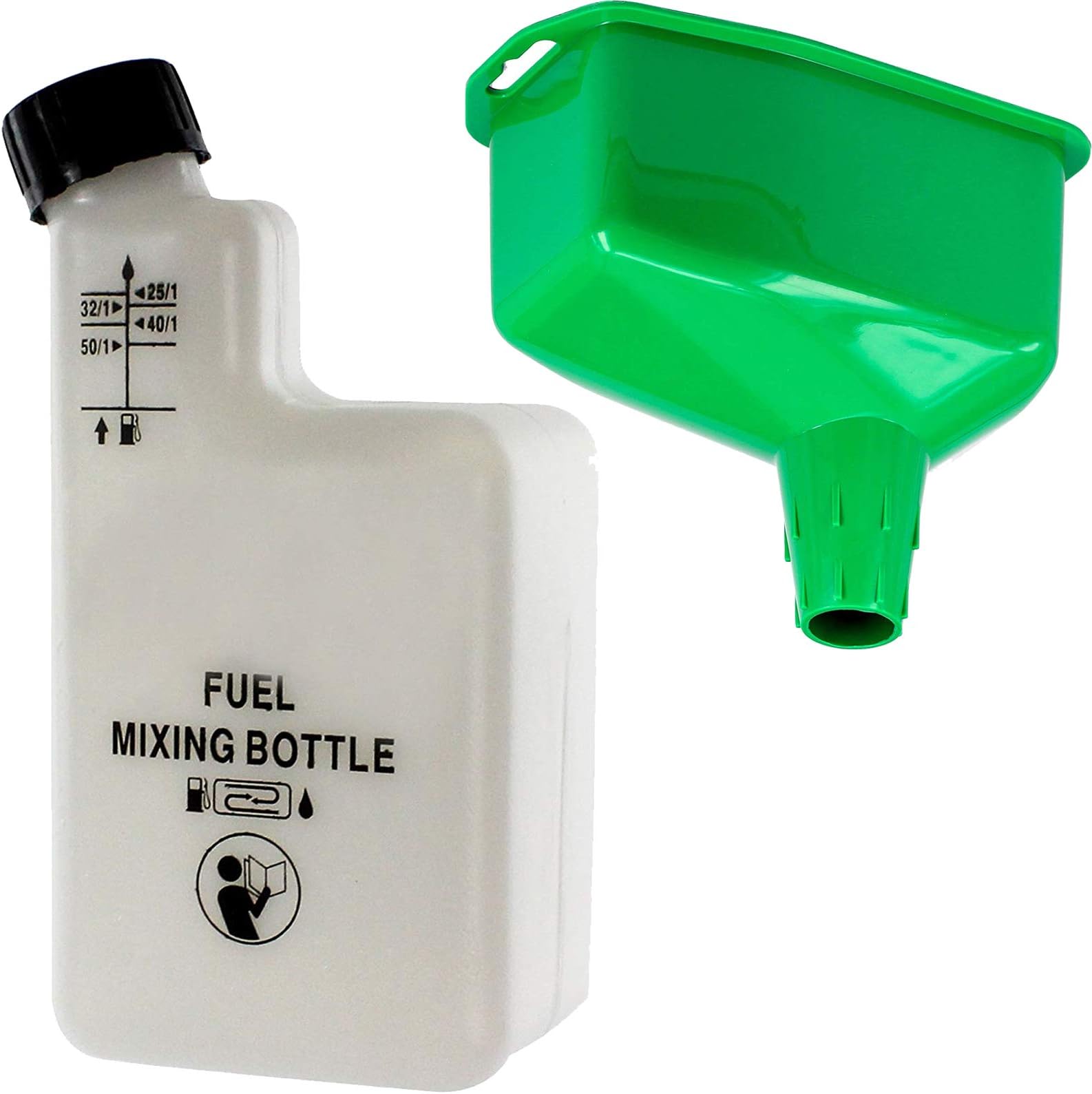 SPARES2GO 1L Mixing Bottle for Fuel Oil + Funnel with Rigid Tapered Spout for Car, Motorbike, Moped (1L)