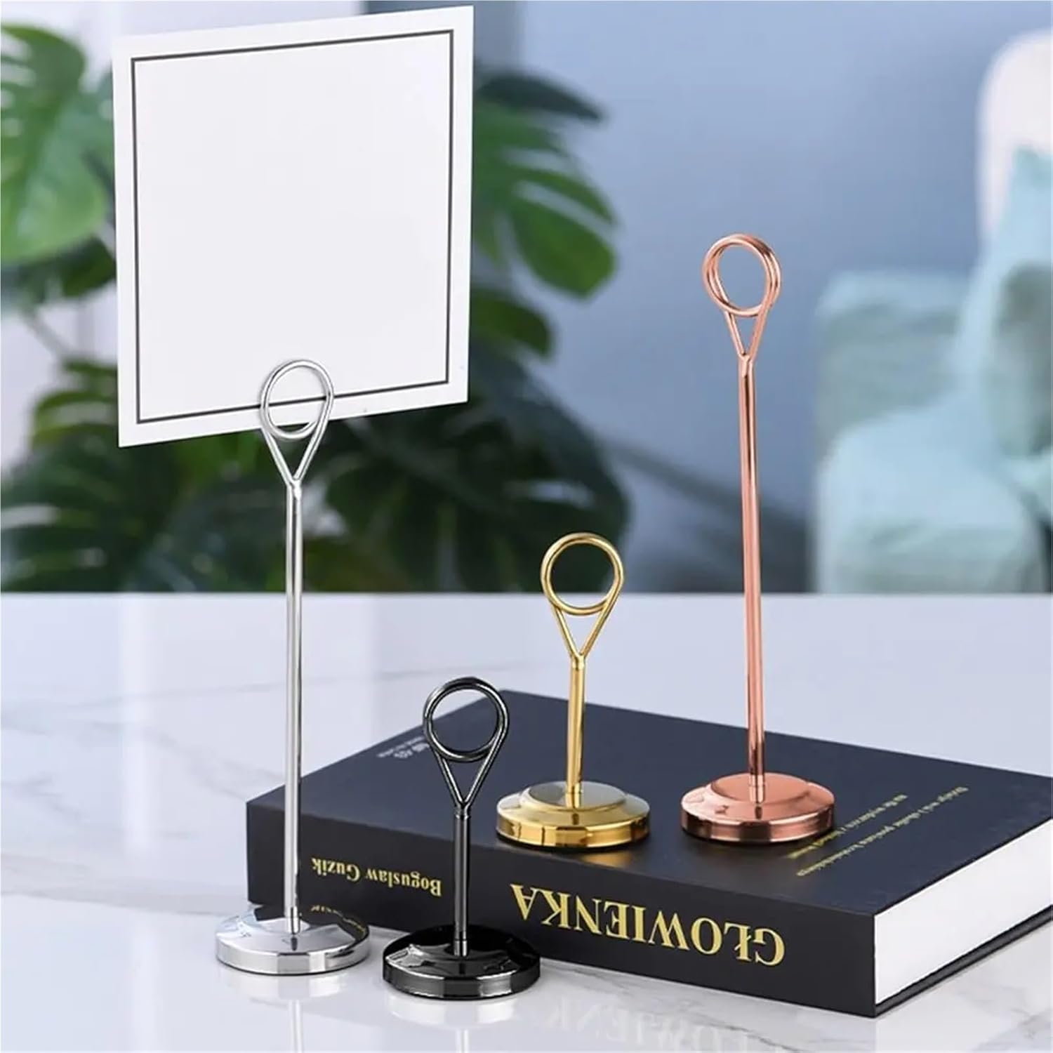 Table Number Holders 6/12pcs Round for Memo Postcard Paper Picture Desktop Decoration Table Number Holder Stand Photo Clip Note Clamp Card(Silver,6pcs)