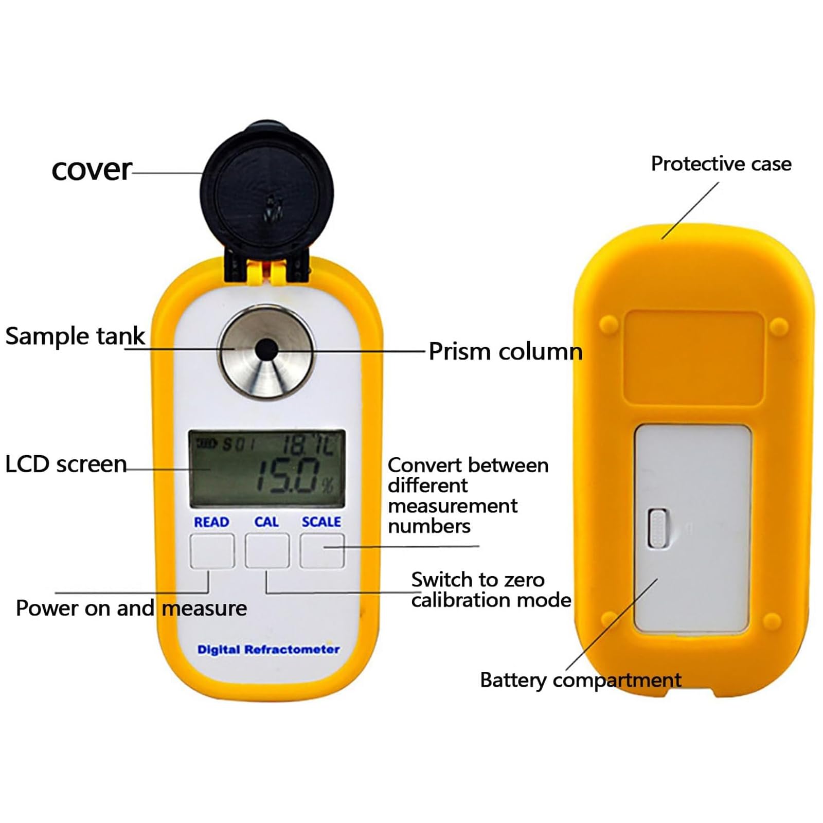 Refractómetro Digital de Calostro, Medidor Brix 0-90% para Calidad del Calostro Bovino y Proteína Sérgica del Ternero 0-12 g/dl, Monitor de Salud para Granjas Lecheras