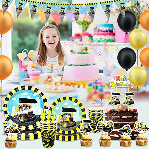 Forfamy Jonge partyset, bouwplaats motief bulldozer graafmachine - 89-delig, bouwvakkerset party favors met borden… - Image 8